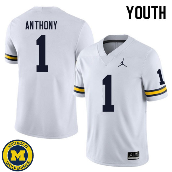 Youth University of Michigan #1 Andrel Anthony White Official Game Jersey